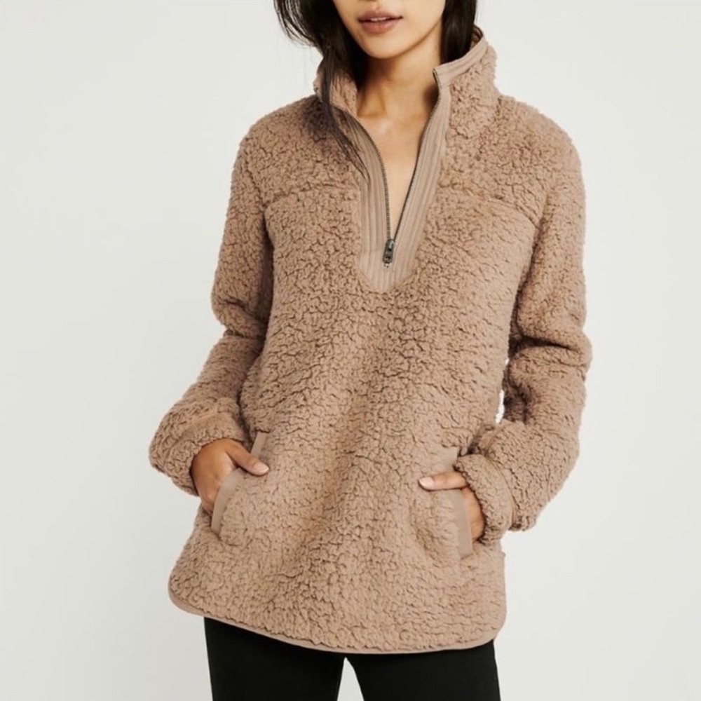 Abercrombie‎ & Fitch Soft Collection Fuzzy Brown Teddy Bear Pullover Sherpa Fall